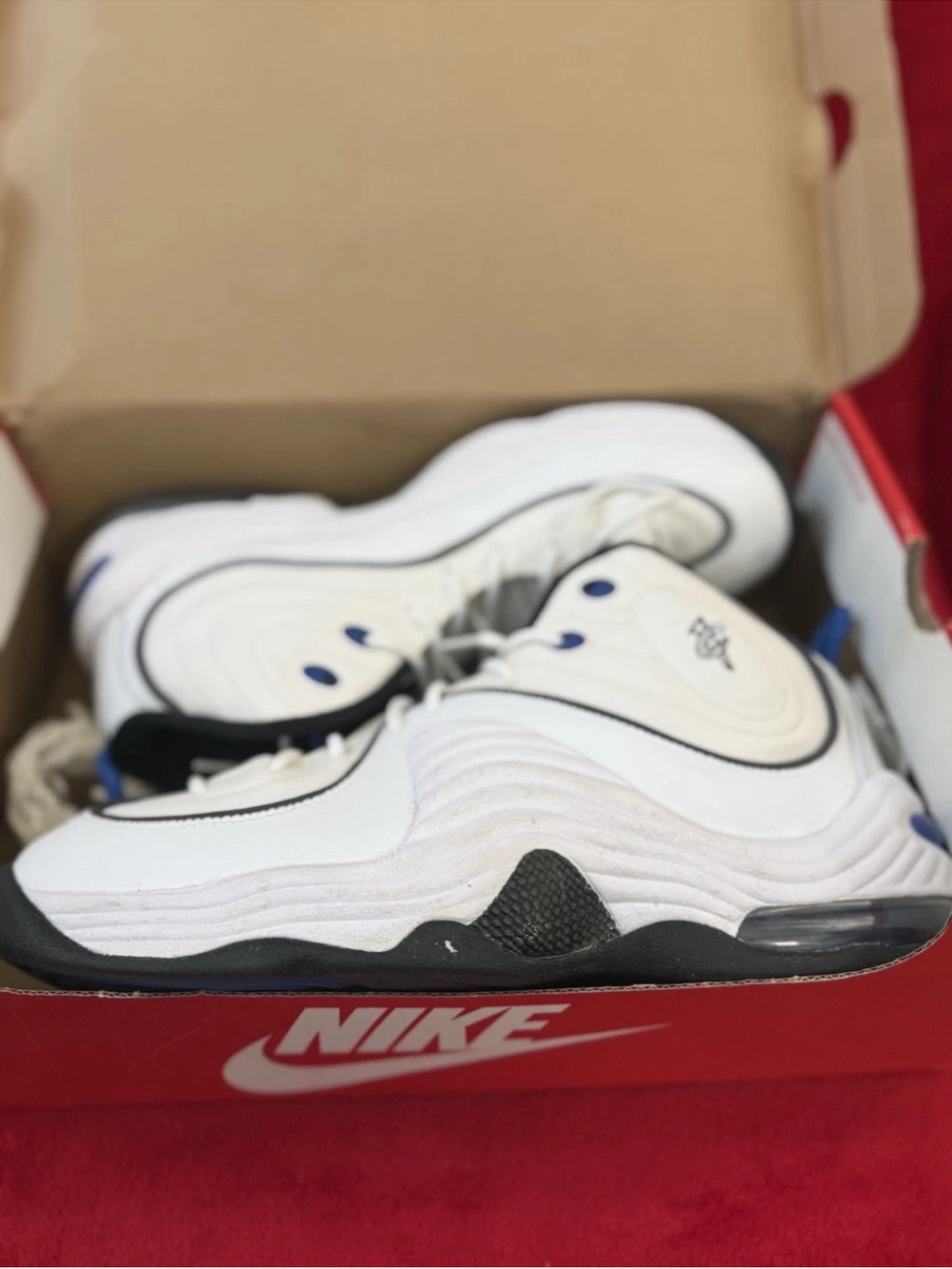 Nike Men's White Sneakers with Black and Blue Accents